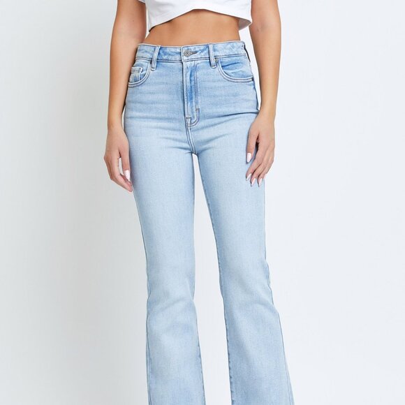 NWT Hidden Jeans Happi High Rise Flare Straight Denim Jeans In Light Blue - Picture 4 of 7
